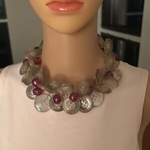 Button Necklace with Red Accents